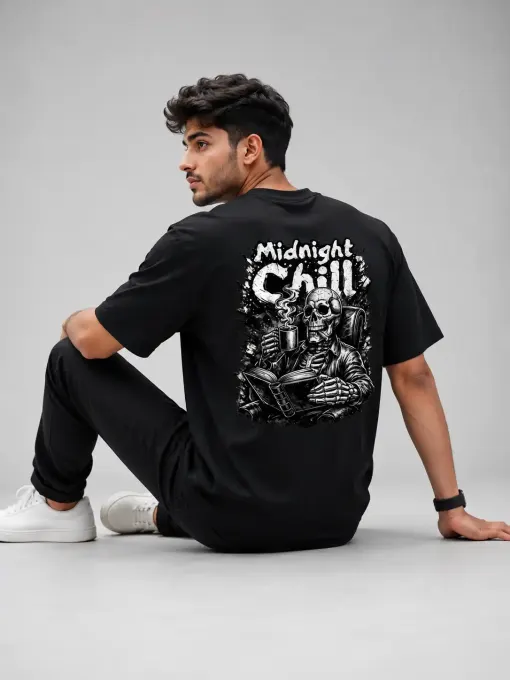Midnight Chill Skeleton Black Graphic T-Shirt