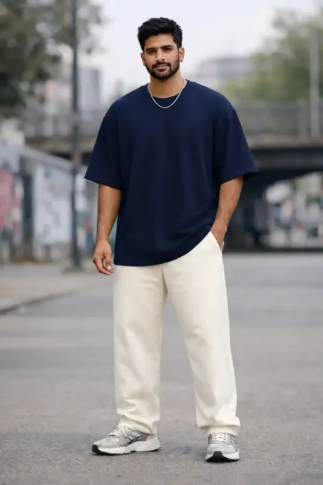 Navy Blue Terry Oversize T-Shirt