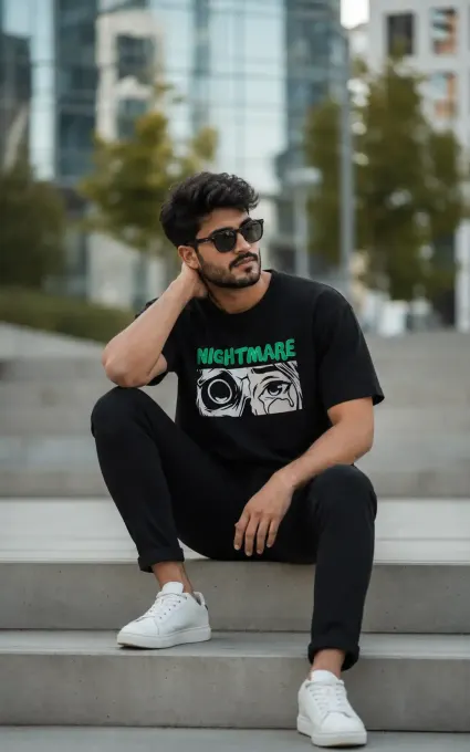 Nightmare Comic Eyes Black Graphic T-Shirt