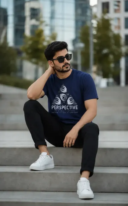 Perspective Graphic Navy Blue T-Shirt