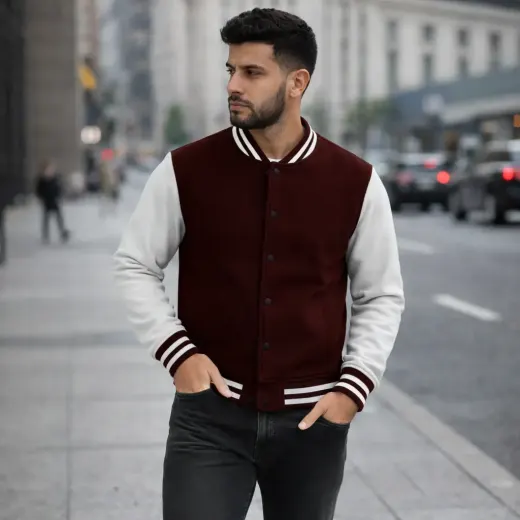 Maroon & White Unisex Varsity Jacket
